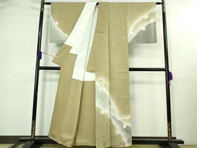 平和屋着物●極上 森英恵・HANAE MORI 訪問着 お召地 刺繍 雪輪舞桜 暈し染め 金彩 逸品 未使用 DZAB2567kh6