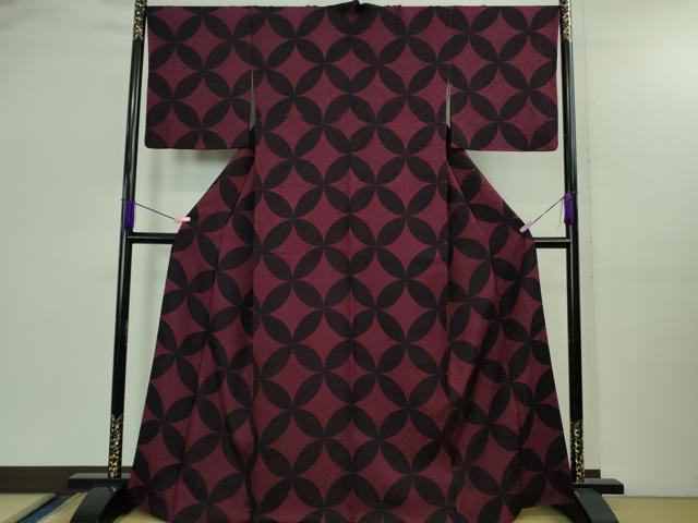 平和屋着物●極上 小紋 七宝文様 反端付き 逸品 DZAB2568kh6