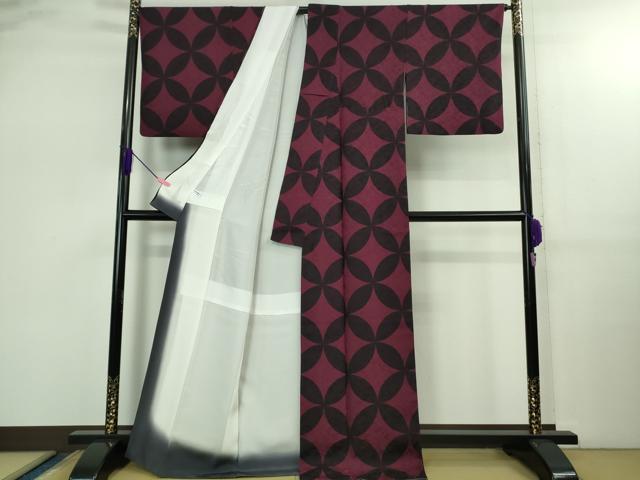 平和屋着物●極上 小紋 七宝文様 反端付き 逸品 DZAB2568kh6
