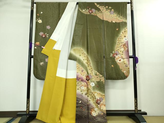 平和屋着物●極上 振袖 雪輪花山文 暈し染め 金彩 銀通し地 逸品 DZAB2577kh6
