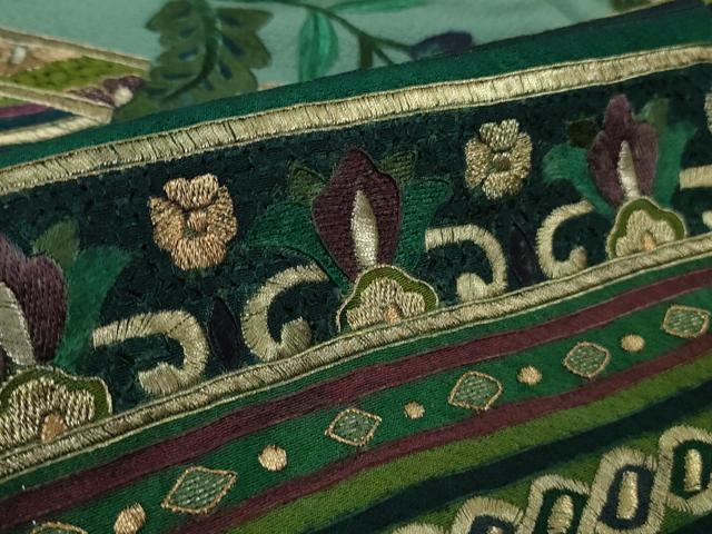 平和屋着物●極上 中国三大刺繍 スワトウ刺繍 泰斗刺繍 総刺繍 訪問着 花唐草文 暈し染め 錆浅葱色地 金糸 逸品 DZAB2581kh6
