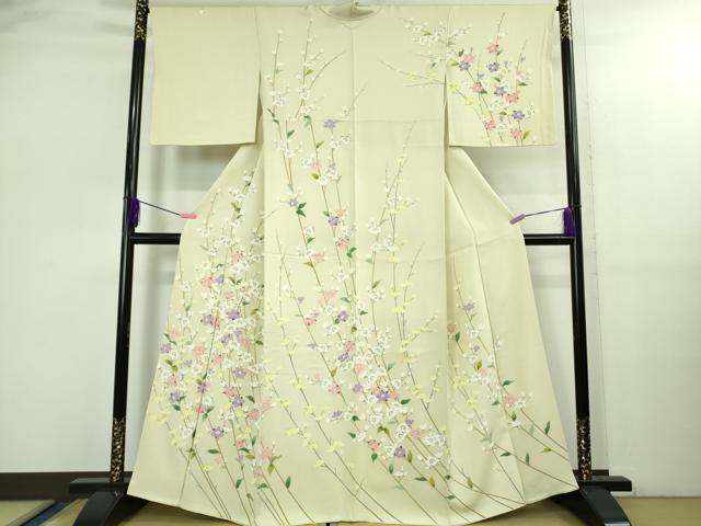 平和屋本店●極上 訪問着 枝花文 薄い女郎花色地 逸品 DZAB2587kh6