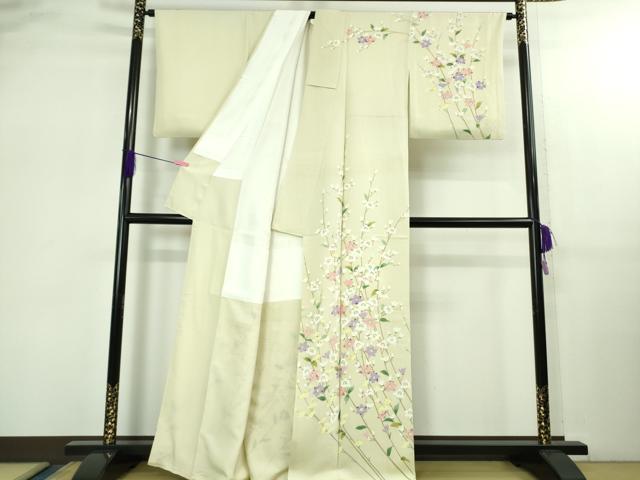 平和屋本店●極上 訪問着 枝花文 薄い女郎花色地 逸品 DZAB2587kh6