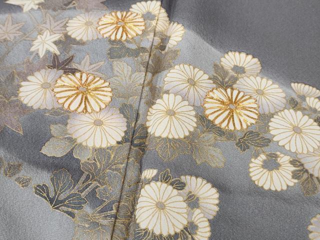 平和屋着物●極上 訪問着 駒刺繍 吉祥花文 薄い鉄御納戸色地 暈し染め 金彩 反端付き 逸品 DZAB2589kh6