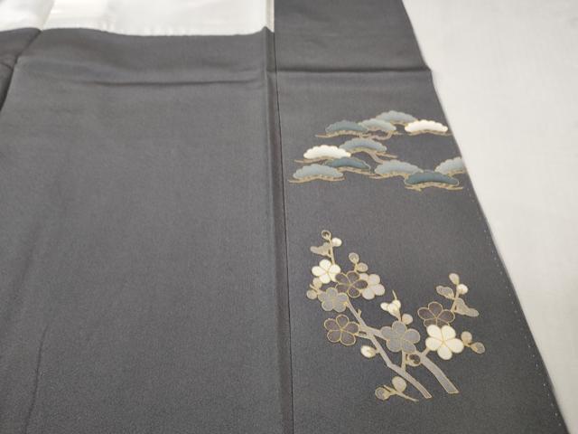平和屋着物●極上 訪問着 駒刺繍 吉祥花文 薄い鉄御納戸色地 暈し染め 金彩 反端付き 逸品 DZAB2589kh6