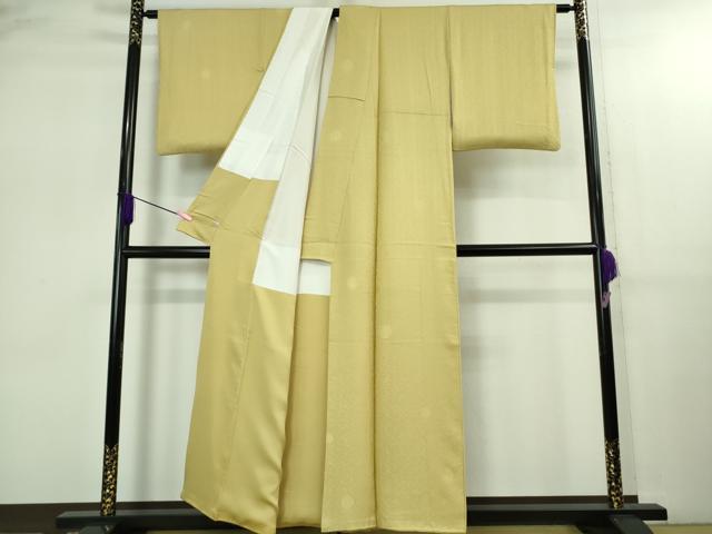 平和屋着物●極上 色無地 お召地 花丸地紋 刈安色 さが美扱い 逸品 DZAB2591kh6