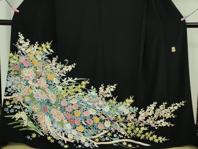 平和屋本店●極上 本加賀友禅作家 金津五雄 黒留袖 花籠に小鳥 証紙付き 逸品 DZAB2595kh6