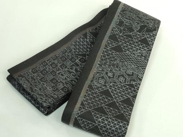 平和屋着物●極上 男性 両面 角帯 鳳凰 黒地 金糸 逸品 DZAB2603kh6