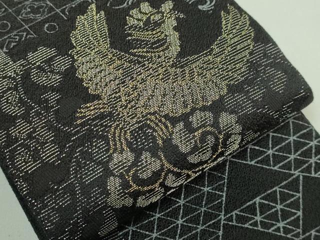平和屋着物●極上 男性 両面 角帯 鳳凰 黒地 金糸 逸品 DZAB2603kh6