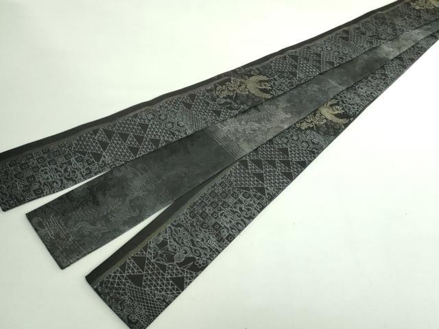 平和屋着物●極上 男性 両面 角帯 鳳凰 黒地 金糸 逸品 DZAB2603kh6