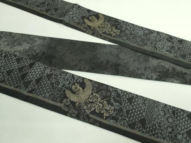 平和屋着物●極上 男性 両面 角帯 鳳凰 黒地 金糸 逸品 DZAB2603kh6