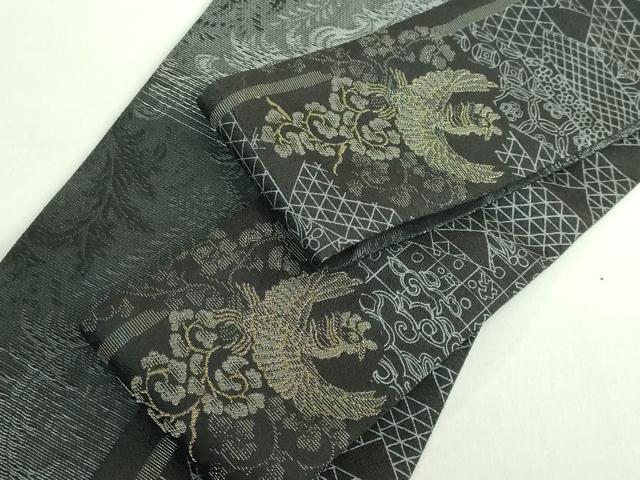 平和屋着物●極上 男性 両面 角帯 鳳凰 黒地 金糸 逸品 DZAB2603kh6
