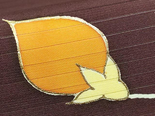 平和屋本店*極上 夏物 銀座 志ま亀 絽塩瀬 九寸名古屋帯 枝花文 黒鳶色地 金彩 たとう紙付き 逸品 DZAB2614kh6