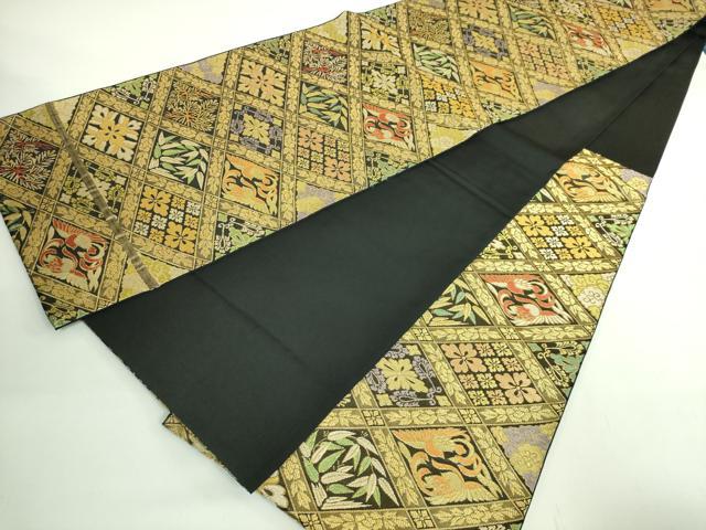 平和屋着物●極上 西陣 川島織物 六通柄 本袋帯 鳳凰花菱文 黒地 金糸 逸品 DZAB2621kh6