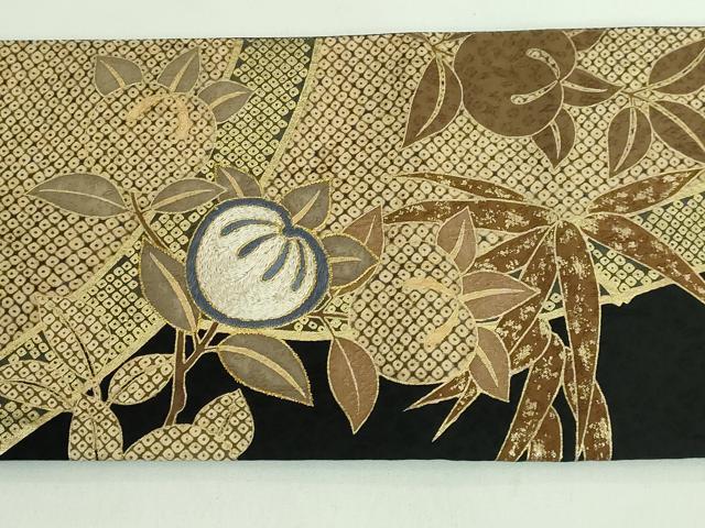 平和屋着物●極上 染織の名門 しょうざん つけ帯 刺繍 橘 黒地 金糸 逸品 DZAB2644kh6