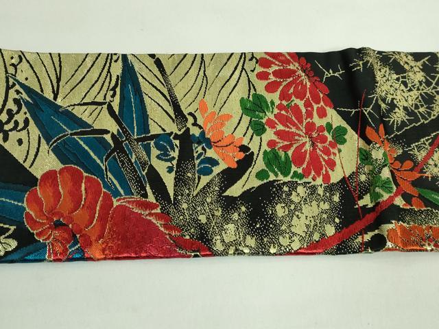 平和屋着物●極上 アンティーク 大正ロマン 九寸名古屋帯 伊勢海老 黒地 金糸 逸品 DZAB2646kh6