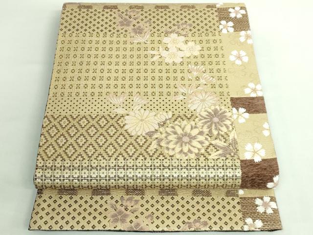 平和屋着物●極上 両面 六通柄袋帯 舞花文 菱 金糸 やまと誂製 逸品 DZAB2652kh6