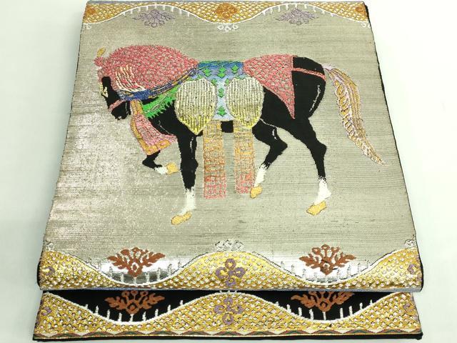 平和屋本店●最高級　龍村平蔵製　太鼓柄　本袋帯　天竺装駒錦　黒地　金銀糸　逸品　DZAB1849kh6 平和屋本店○最高級 龍村平蔵製 太鼓柄 本袋帯 天竺祭馬