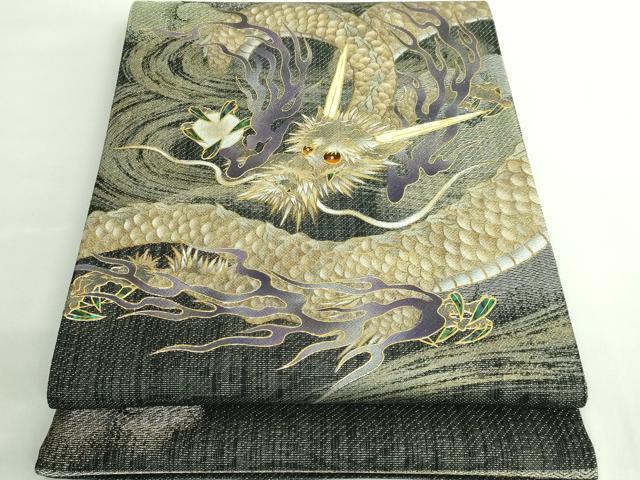 平和屋本店○極上 西陣 おぐら謹製 太鼓柄袋帯 螺鈿 龍 金彩 証紙付き
