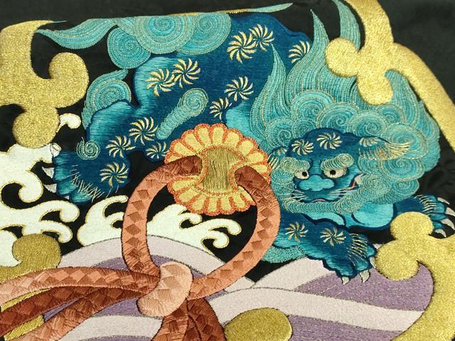平和屋着物●極上 アンティーク 大正ロマン 九寸名古屋帯 総刺繍 宝尽くし 黒地 金糸 逸品 DZAB2668kh6