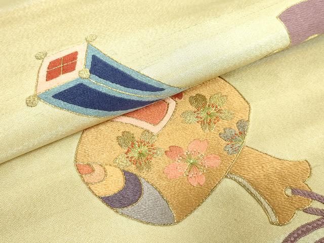 平和屋着物●極上 アンティーク 大正ロマン 九寸名古屋帯 総刺繍 宝尽くし 金糸 逸品 DZAB2669kh6