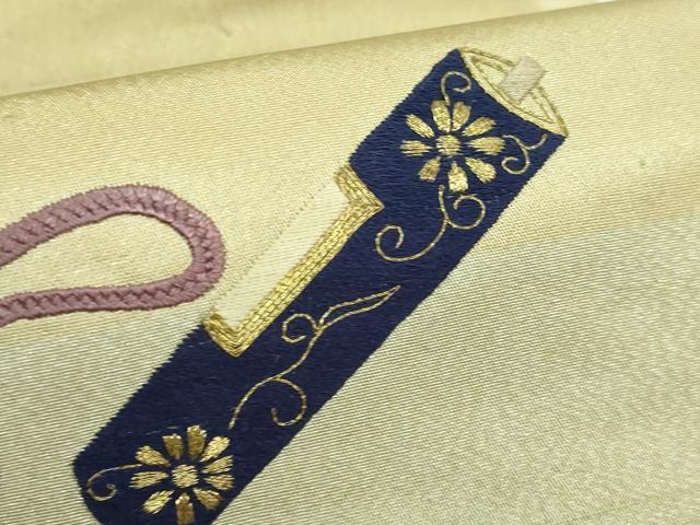平和屋着物●極上 アンティーク 大正ロマン 九寸名古屋帯 総刺繍 宝尽くし 金糸 逸品 DZAB2669kh6