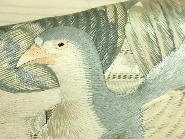 平和屋本店●極上 アンティーク 大正ロマン 丸帯 引き抜き帯 総手刺繍 鳩 百合 金銀糸 逸品 DZAB2671kh6