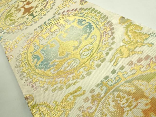 平和屋本店*希少 夏物 龍村平蔵製 六通柄 本袋帯 円文白虎錦 金銀糸 逸品 DZAB2679kh6