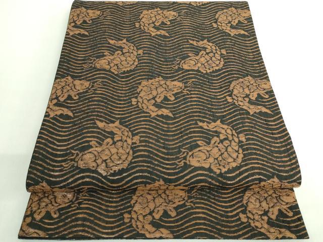 平和屋着物●極上 勝山織物 六通柄袋帯 荒磯 黒地 逸品 DZAB2696kh6