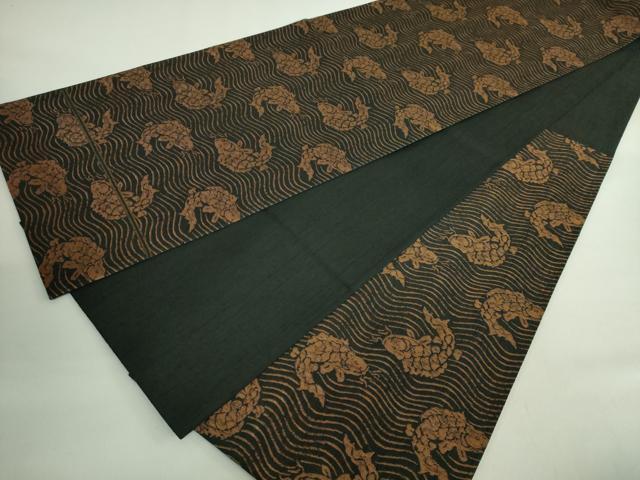 平和屋着物●極上 勝山織物 六通柄袋帯 荒磯 黒地 逸品 DZAB2696kh6