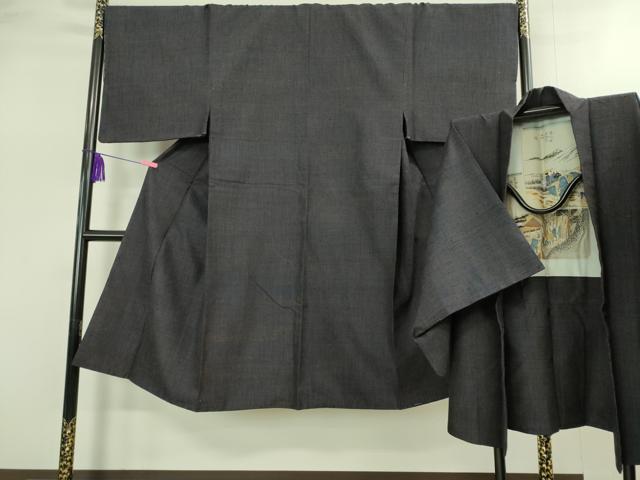 平和屋着物●極上 男性 紬 アンサンブル 濃藍色 逸品 DZAB2702kh6
