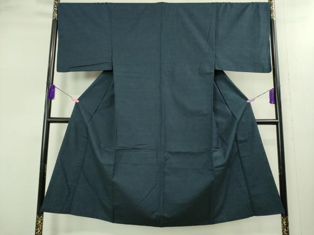 平和屋着物■極上 男性 紬 アンサンブル 長羽織 色無地 濃藍色 逸品 DZAB2705kh6