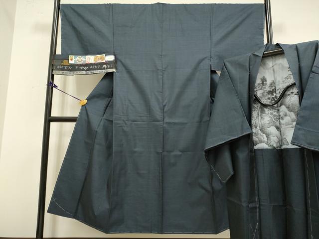 平和屋着物■極上 男性 本場大島紬 アンサンブル 長羽織 古代染色純泥染 山元和夫作 濃い藍鉄色 証紙付き 逸品 未使用 DZAB2707kh6