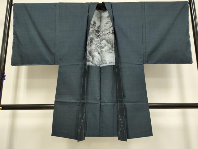 平和屋着物■極上 男性 本場大島紬 アンサンブル 長羽織 古代染色純泥染 山元和夫作 濃い藍鉄色 証紙付き 逸品 未使用 DZAB2707kh6