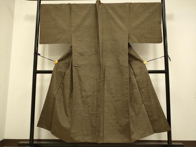 平和屋着物■極上 男性 紬 アンサンブル キングサイズ 長羽織・髭紬 濃い黄枯茶色 逸品 DZAB2708kh6