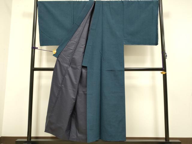 平和屋着物■極上 男性 紬 アンサンブル キングサイズ 長羽織・長襦袢(無双仕立て)セット 濃い紺鼠色 逸品 未使用 DZAB2709kh6