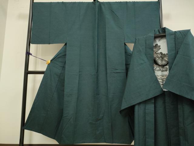 平和屋着物■極上 男性 紬 アンサンブル キングサイズ 長羽織 濃い錆鉄御納戸色 逸品 DZAB2714kh6