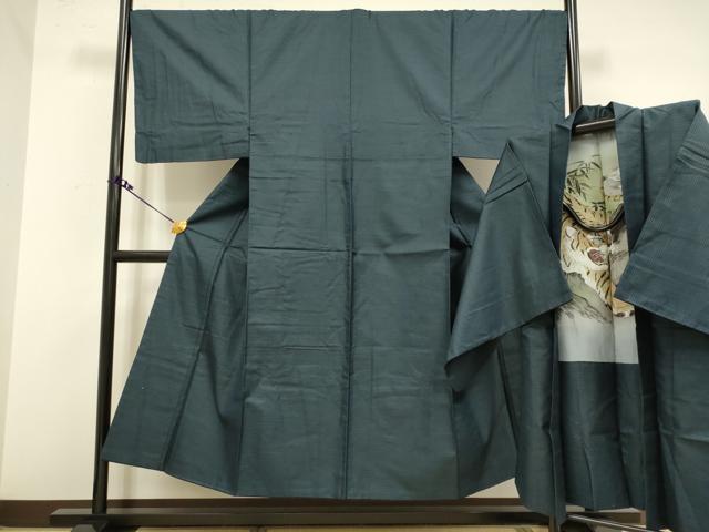 平和屋着物■極上 男性 紬 アンサンブル 長羽織 亀甲柄 羽裏・虎 逸品 DZAB2717kh6