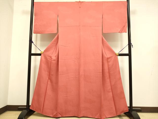 平和屋着物●極上 色無地 霞地紋 紅海老茶色 逸品 DZAB2727kh6