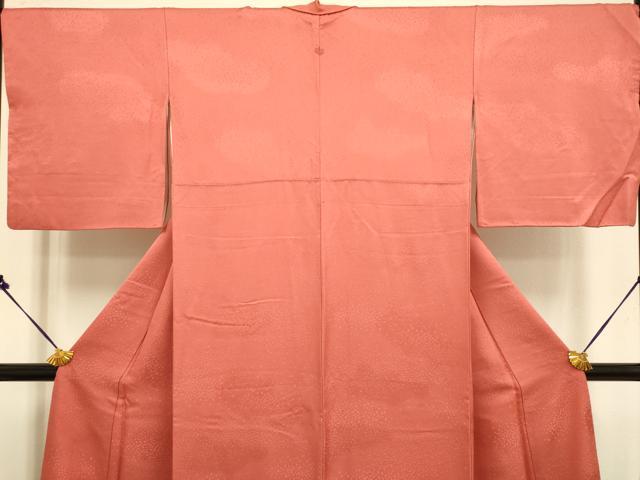 平和屋着物●極上 色無地 霞地紋 紅海老茶色 逸品 DZAB2727kh6
