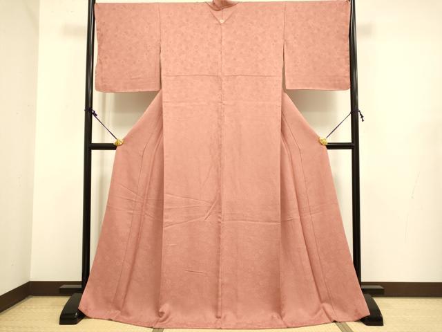 平和屋着物●極上 色無地 舞花地紋 真赭色 ロング丈 逸品 未使用 DZAB2728kh6