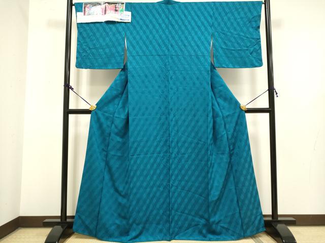 平和屋着物●極上 BANKANわものや 色無地 花菱地紋 濃い花浅葱色 反端付き 逸品 DZAB2738kh6