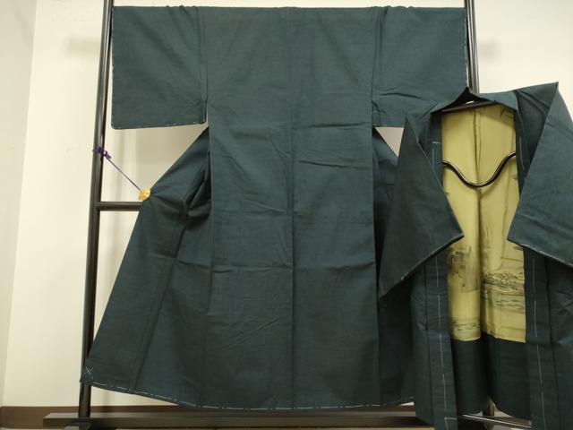 平和屋着物■極上 男性 紬 アンサンブル 長羽織・髭紬 濃い藍鉄色 逸品 未使用 DZAB2743kh6