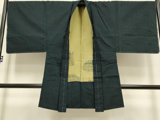平和屋着物■極上 男性 紬 アンサンブル 長羽織・髭紬 濃い藍鉄色 逸品 未使用 DZAB2743kh6