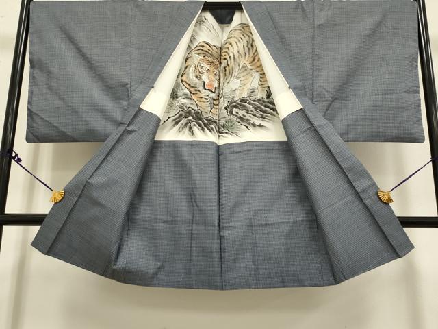 平和屋着物■極上 男性 本場大島紬 アンサンブル 長羽織 羽裏・虎 逸品 DZAB2745kh6