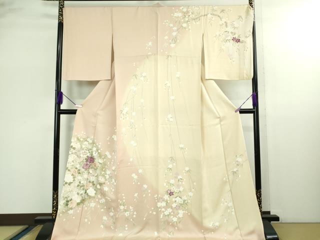 平和屋本店●極上 訪問着・長襦袢(無双仕立て)セット 刺繍 枝垂れ桜花文 暈し染め 金彩 ロング丈 逸品 DZAB2762kh6