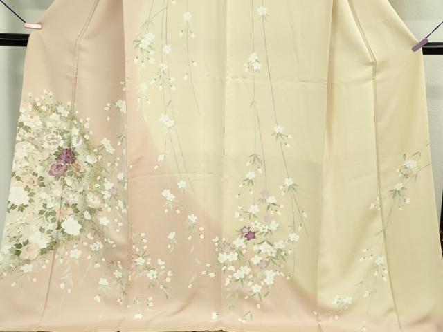 平和屋本店●極上 訪問着・長襦袢(無双仕立て)セット 刺繍 枝垂れ桜花文 暈し染め 金彩 ロング丈 逸品 DZAB2762kh6