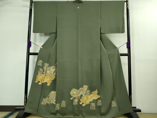 平和屋本店●極上 色留袖 駒刺繍 唐獅子 仙斉茶色地 金彩 逸品 DZAB2763kh6