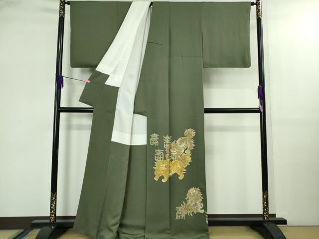 平和屋本店●極上 色留袖 駒刺繍 唐獅子 仙斉茶色地 金彩 逸品 DZAB2763kh6