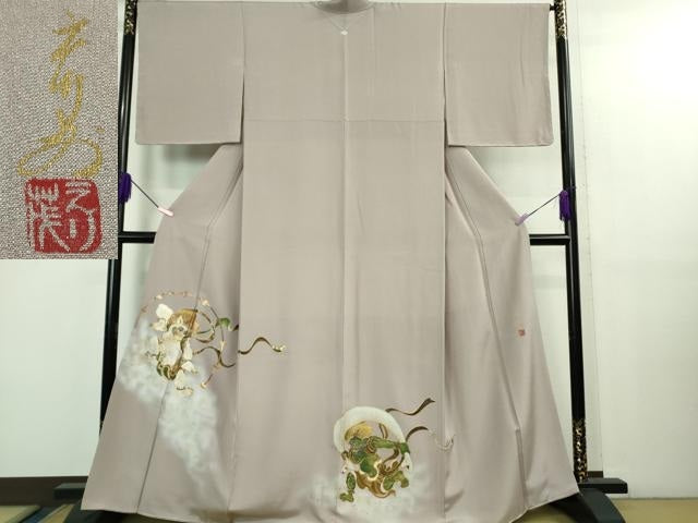 平和屋本店●極上 島田えり茂 色留袖 螺鈿 風神雷神 薄葡萄色地 暈し染め 金銀彩 逸品 DZAB2764kh6